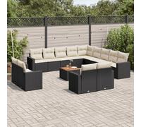 vidaXL Set Divani da Giardino 14pz con Cuscini in Polyrattan Nero