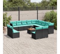 vidaXL Set Divani da Giardino 14pz con Cuscini in Polyrattan Nero