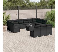 vidaXL Set Divani da Giardino 14pz con Cuscini in Polyrattan Nero