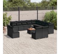 vidaXL Set Divani da Giardino 14pz con Cuscini in Polyrattan Nero