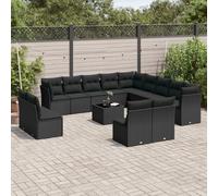 vidaXL Set Divani da Giardino 14pz con Cuscini in Polyrattan Nero