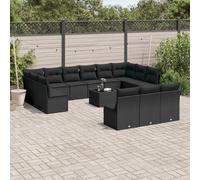 vidaXL Set Divani da Giardino 14pz con Cuscini in Polyrattan Nero