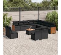 vidaXL Set Divani da Giardino 14pz con Cuscini in Polyrattan Nero