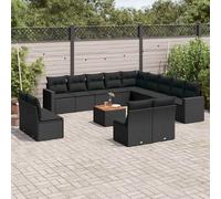 vidaXL Set Divani da Giardino 14pz con Cuscini in Polyrattan Nero