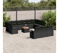 vidaXL Set Divani da Giardino 14pz con Cuscini in Polyrattan Nero