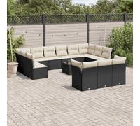 vidaXL Set Divani da Giardino 14pz con Cuscini in Polyrattan Nero
