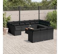 vidaXL Set Divani da Giardino 14pz con Cuscini in Polyrattan Nero