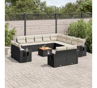 vidaXL Set Divani da Giardino 14pz con Cuscini in Polyrattan Nero