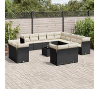 vidaXL Set Divani da Giardino 14pz con Cuscini in Polyrattan Nero