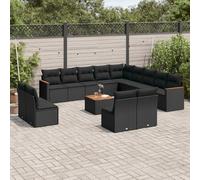 vidaXL Set Divani da Giardino 14pz con Cuscini in Polyrattan Nero