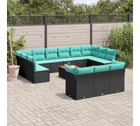 vidaXL Set Divani da Giardino 14pz con Cuscini in Polyrattan Nero