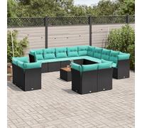 vidaXL Set Divani da Giardino 14pz con Cuscini in Polyrattan Nero