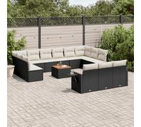 vidaXL Set Divani da Giardino 14pz con Cuscini in Polyrattan Nero