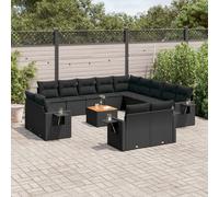 vidaXL Set Divani da Giardino 14pz con Cuscini in Polyrattan Nero