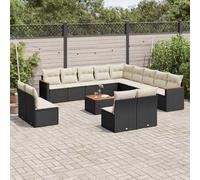 vidaXL Set Divani da Giardino 14pz con Cuscini in Polyrattan Nero