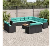 vidaXL Set Divani da Giardino 14pz con Cuscini in Polyrattan Nero