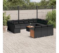 vidaXL Set Divani da Giardino 14pz con Cuscini in Polyrattan Nero