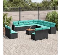 vidaXL Set Divani da Giardino 14pz con Cuscini in Polyrattan Nero