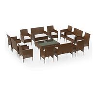 vidaXL Set Divani da Giardino 16 pz con Cuscini in Polyrattan Marrone