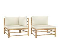 vidaXL Set Divani da Giardino 2 pz con Cuscini Bianco Crema in Bambù