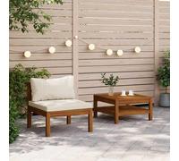 vidaXL Set Divani da Giardino 2pz Cuscini Bianco Crema Massello Acacia
