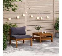 vidaXL Set Divani da Giardino 2pz Cuscini Grigio Scuro Massello Acacia