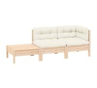 vidaXL Set Divani da Giardino 3 pz con Cuscini Crema Massello di Pino