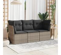 vidaXL Set Divani da Giardino 3 pz con Cuscini Grigio in Polyrattan