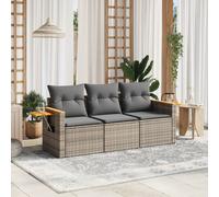 Set Divani da Giardino 3 pz con Cuscini Grigio in Polyrattan