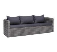 vidaXL Set Divani da Giardino 3 pz con Cuscini per Schienale e Seduta Sofa Arredi per Esterni Salotto in Polyrattan Grigio e Acciaio Verniciato