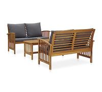 vidaXL 3-delige Loungeset met kussens massief acaciahout