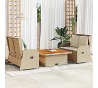 vidaXL Set Divani da Giardino 3 pz con Cuscini in Polyrattan Beige