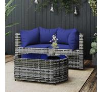 vidaXL Set Divani da Giardino 3 pz con Cuscini in Polyrattan Grigio