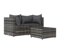 VIDAXL - Set Divani Da Giardino 3 Pz Con Cuscini In Polyrattan Grigio - SPEDIZIONE GRATUITA