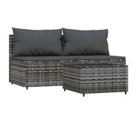 vidaXL Set Divani da Giardino 3 pz con Cuscini in Polyrattan Grigio