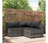 vidaXL Set Divani da Giardino 3 pz con Cuscini in Polyrattan Grigio