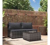 vidaXL Set Divani da Giardino 3 pz con Cuscini in Polyrattan Grigio