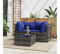 vidaXL Set Divani da Giardino 3 pz con Cuscini in Polyrattan Grigio