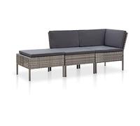 vidaXL Set Divani da Giardino 3 pz con Cuscini in Polyrattan Grigio