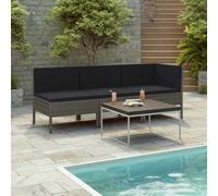 vidaXL Set Divani da Giardino 3 pz con Cuscini in Polyrattan Grigio