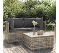 vidaXL Set Divani da Giardino 3 pz con Cuscini in Polyrattan Grigio