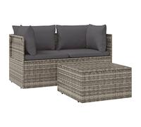 vidaXL Set Divani da Giardino 3 pz con Cuscini in Polyrattan Grigio