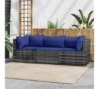 vidaXL Set Divani da Giardino 3 pz con Cuscini in Polyrattan Grigio