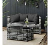 VIDAXL - Set Divani Da Giardino 3 Pz Con Cuscini In Polyrattan Grigio - SPEDIZIONE GRATUITA