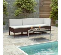 vidaXL Set Divani da Giardino 3 pz con Cuscini in Polyrattan Marrone
