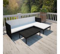 vidaXL Set Divani da Giardino 3 pz con Cuscini in Polyrattan Nero