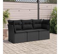vidaXL Set Divani da Giardino 3 pz con Cuscini in Polyrattan Nero