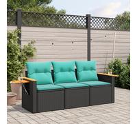 DIVANI DA GIARDINO VIDAXL 3 pz con Cuscini in Polyrattan Nero - 3226596