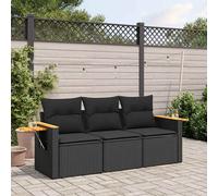 Set Divani da Giardino 3 pz con Cuscini in Polyrattan Nero