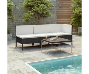 vidaXL Set Divani da Giardino 3 pz con Cuscini in Polyrattan Nero